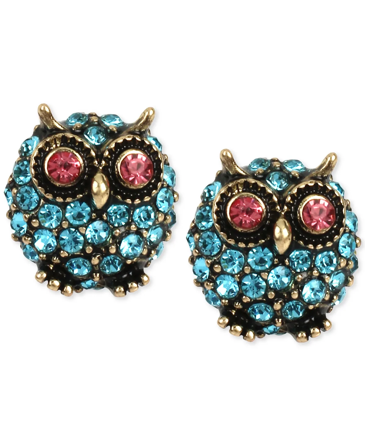 Gold-Tone Blue Pave Owl Stud Earrings by Betsey Johnson