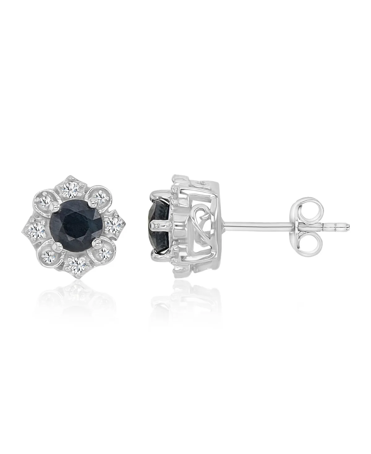 Diamond and Blue Sapphire Stud Earrings in 10k White Gold