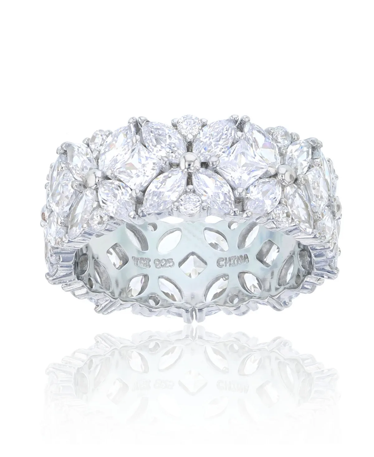 Multi Cut Cubic Zirconia Eternity Band in Rhodium Plated Sterling Silver by Macy's