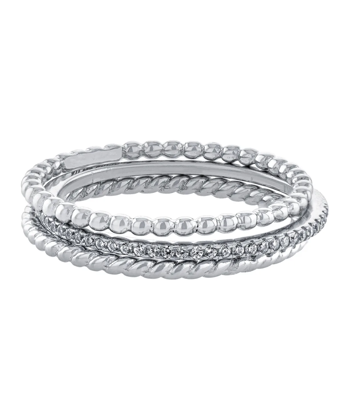 Cubic Zirconia and Twisted Band Beaded Stackable Ring Trios in Gold Over Sterling Silver by Macy's