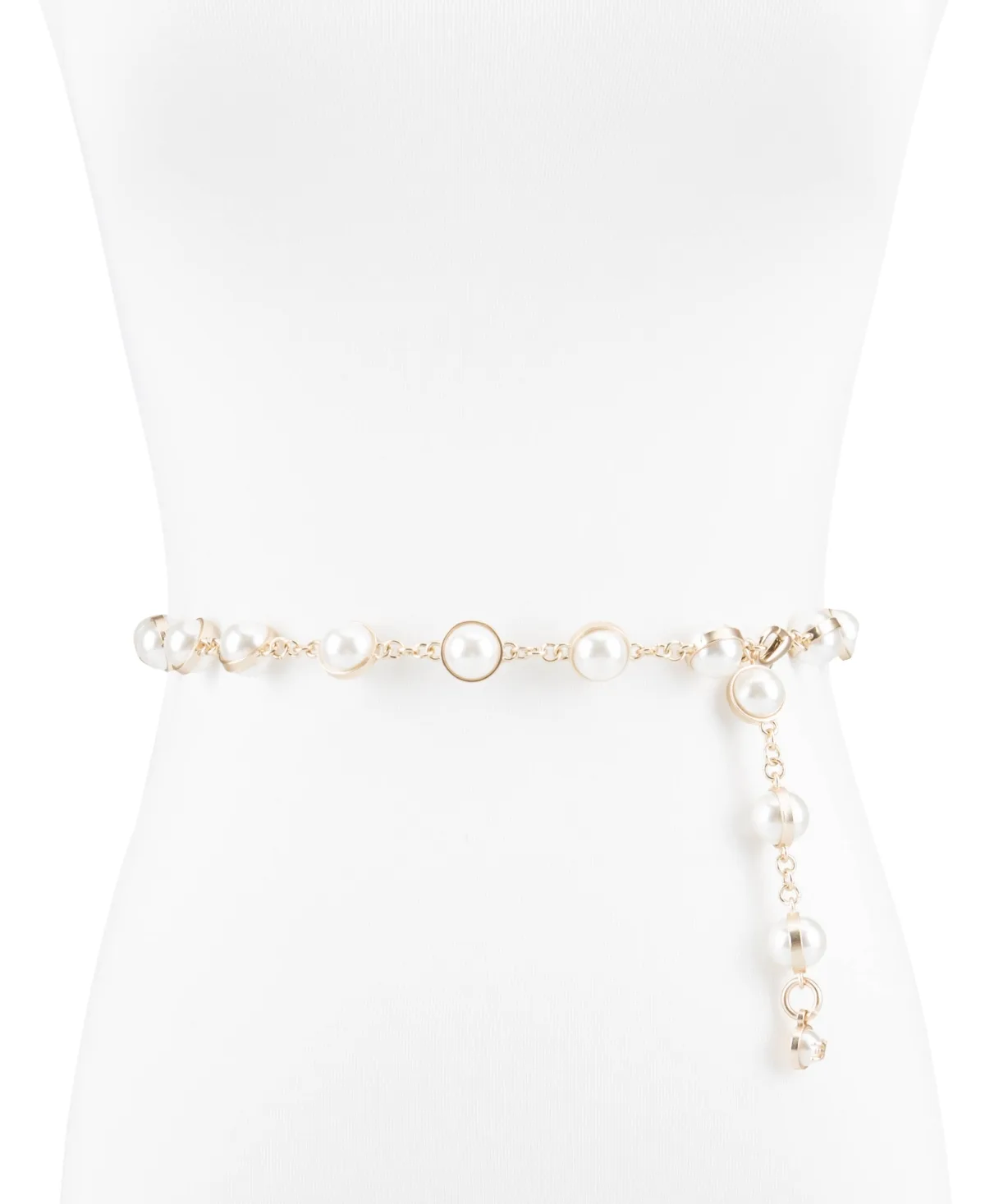 Imitated Pearl Embellished Gold-Tone Chain Dress Belt by Sam Edelman