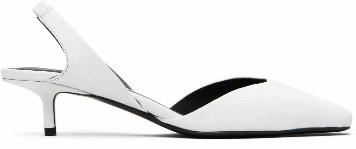 White Sully Ostrich-Effect Leather Slingback Heels