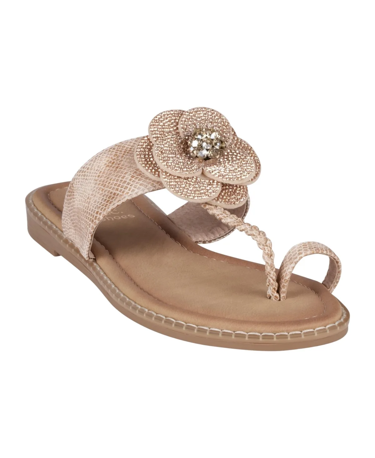 Blossom Flower Embellished Toe Ring Flat Sandals by Gc Shoes