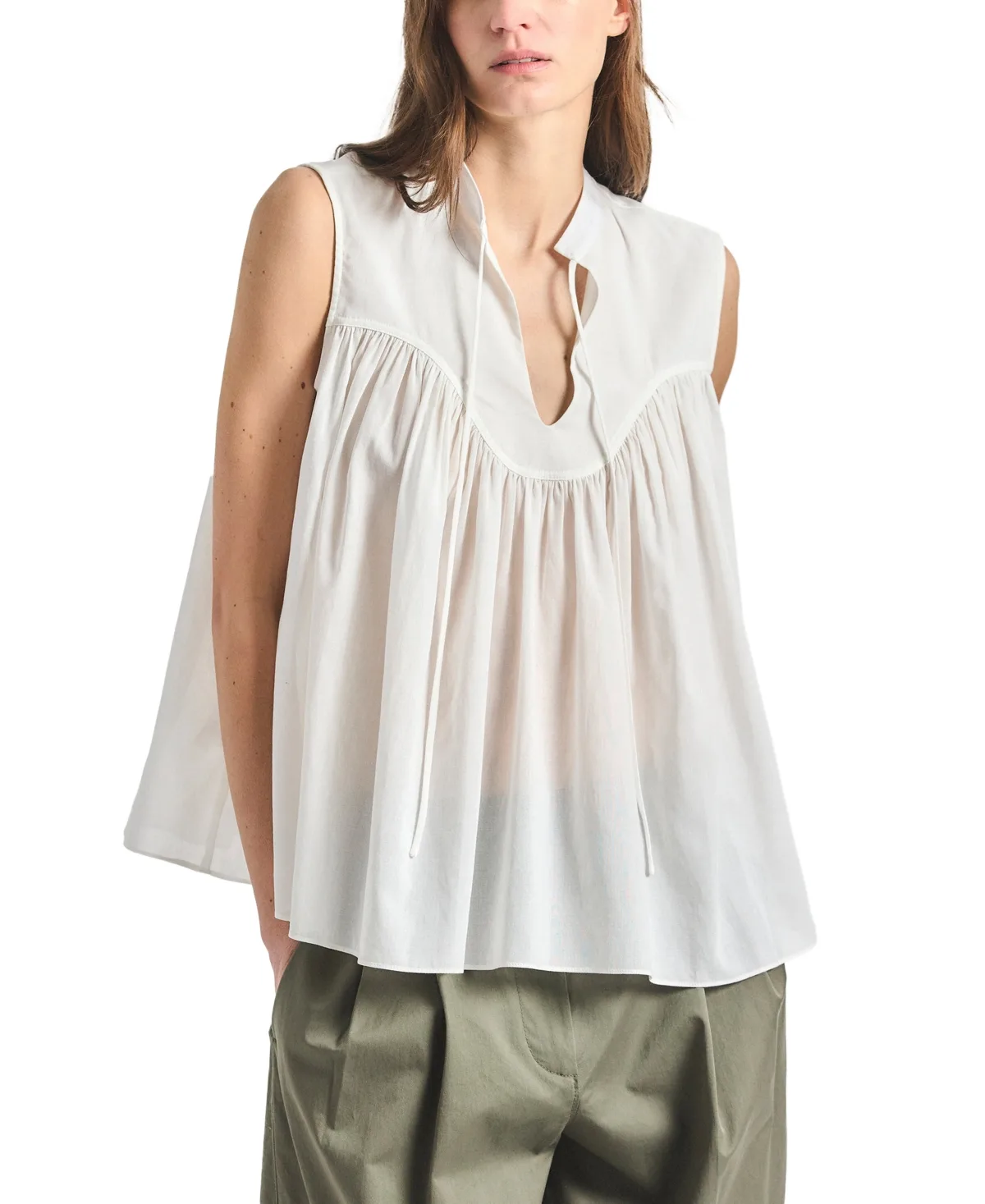 Chase Sheer Cotton Lawn Sleeveless Yoked Top