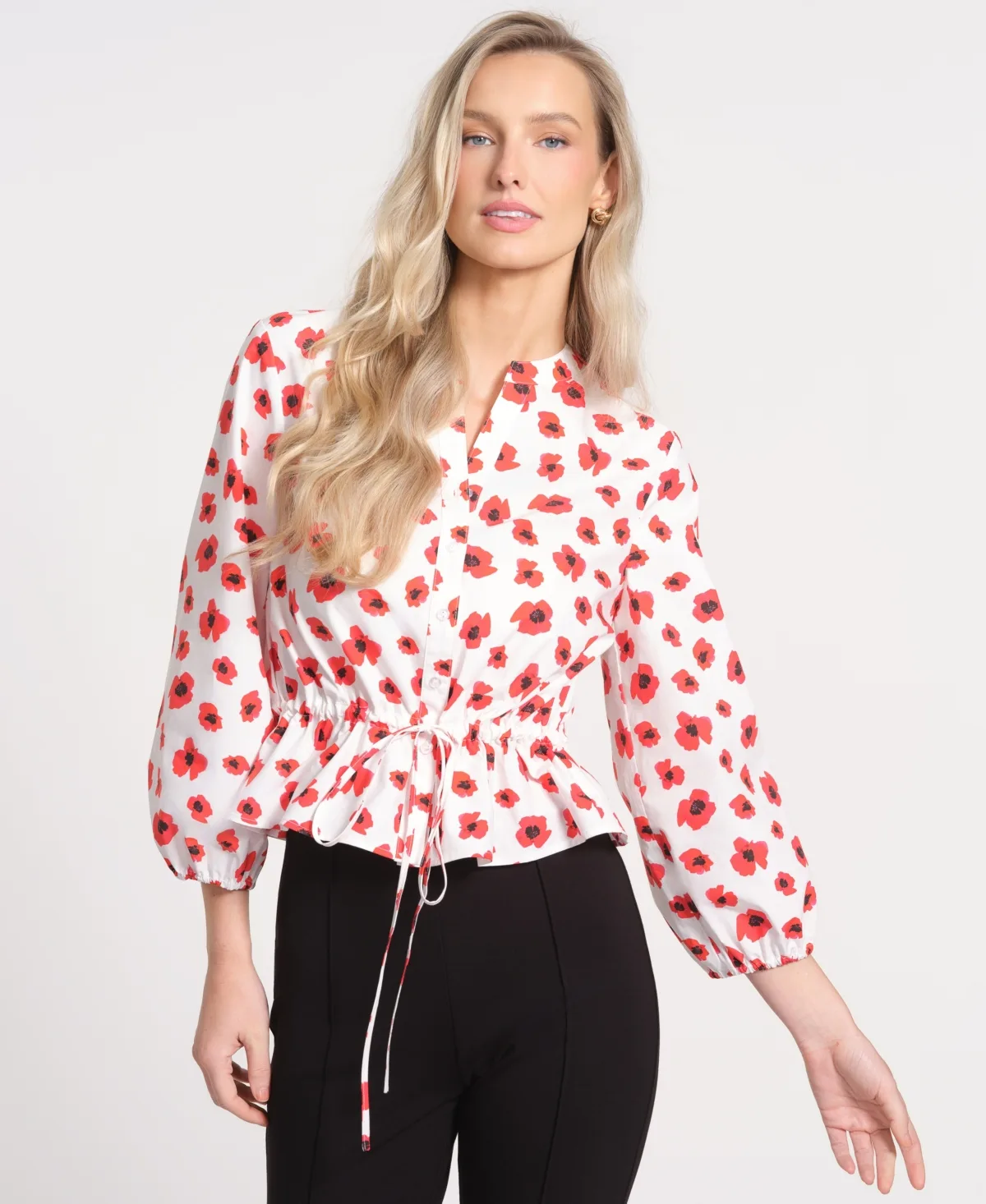 Printed Balloon-Sleeve Top by Isaac Mizrahi