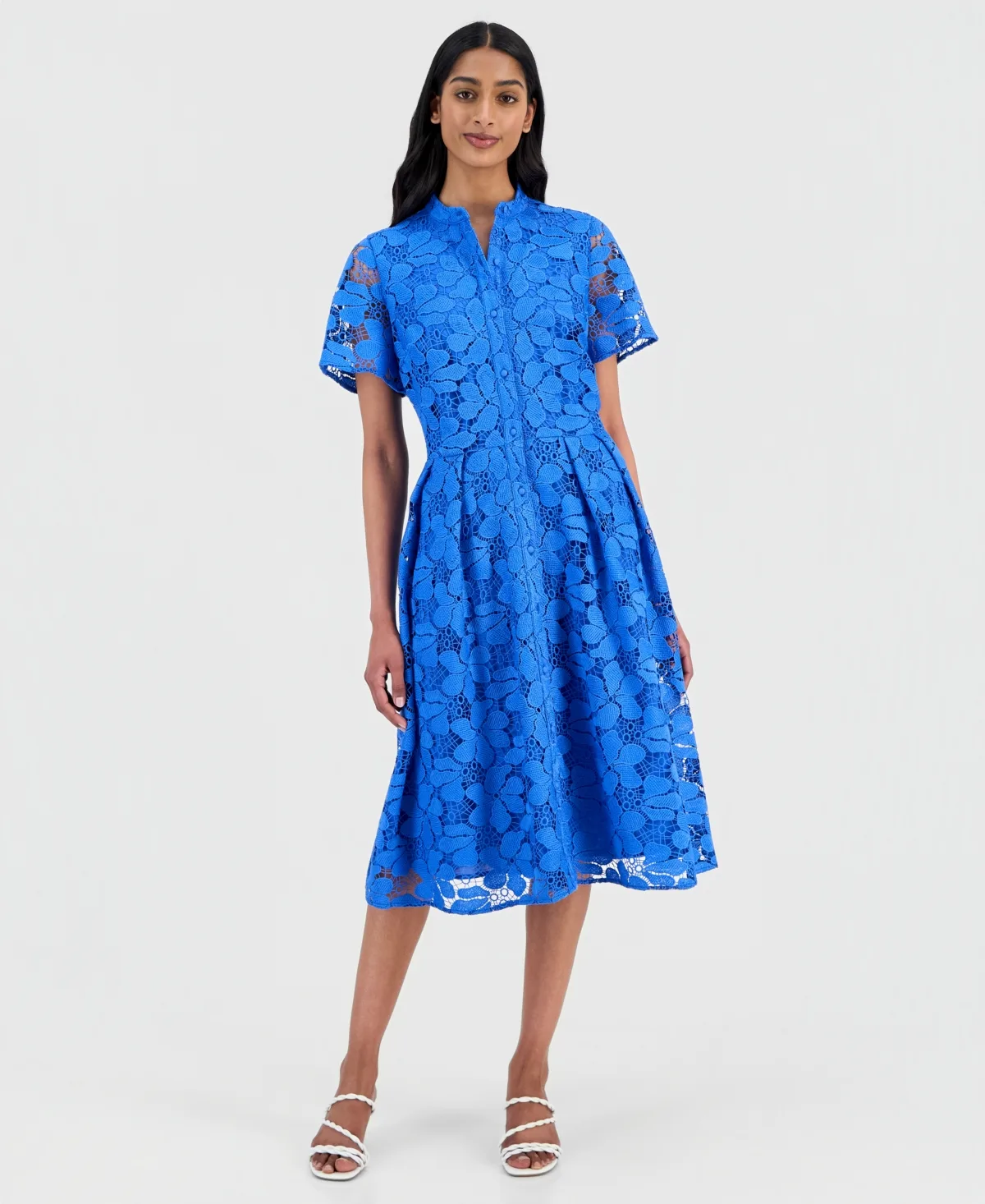 Lace Button-Front Short-Sleeve Dress by T Tahari