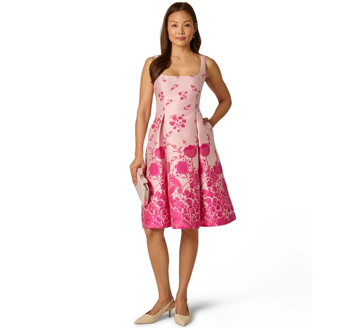Floral Print Fit & Flare Jacquard Dress by Adrianna Papell