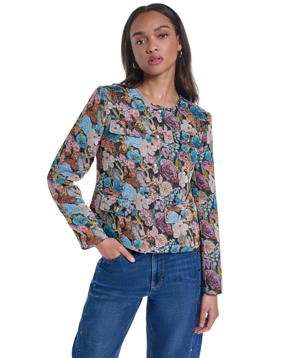Gold-Button Four-Pocket Jacket by Karl Lagerfeld Paris