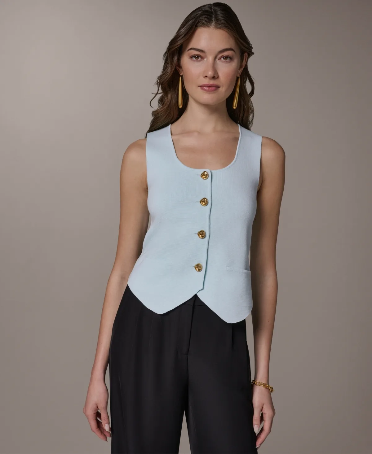 Scoop Neck Button-Up Sweater Vest by Donna Karan New York