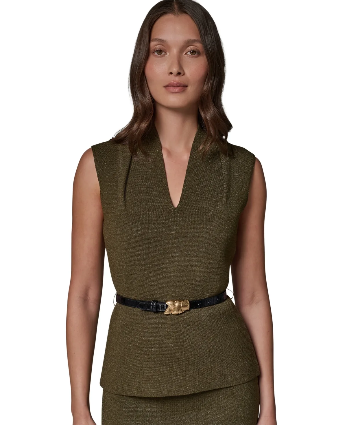 Belted V-Neck Sleeveless Blouse by Donna Karan New York
