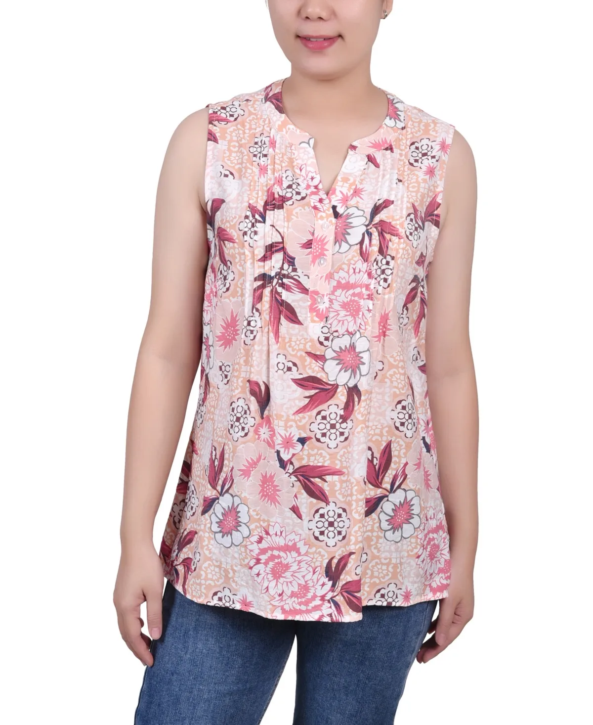 Sleeveless Pintucked Blouse by Ny Collection