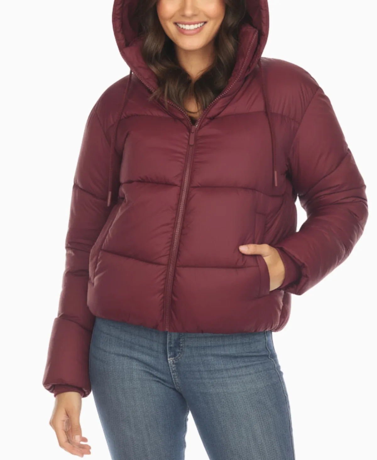 Quilted Puffer Full Front Zipper Jacket by White Mark