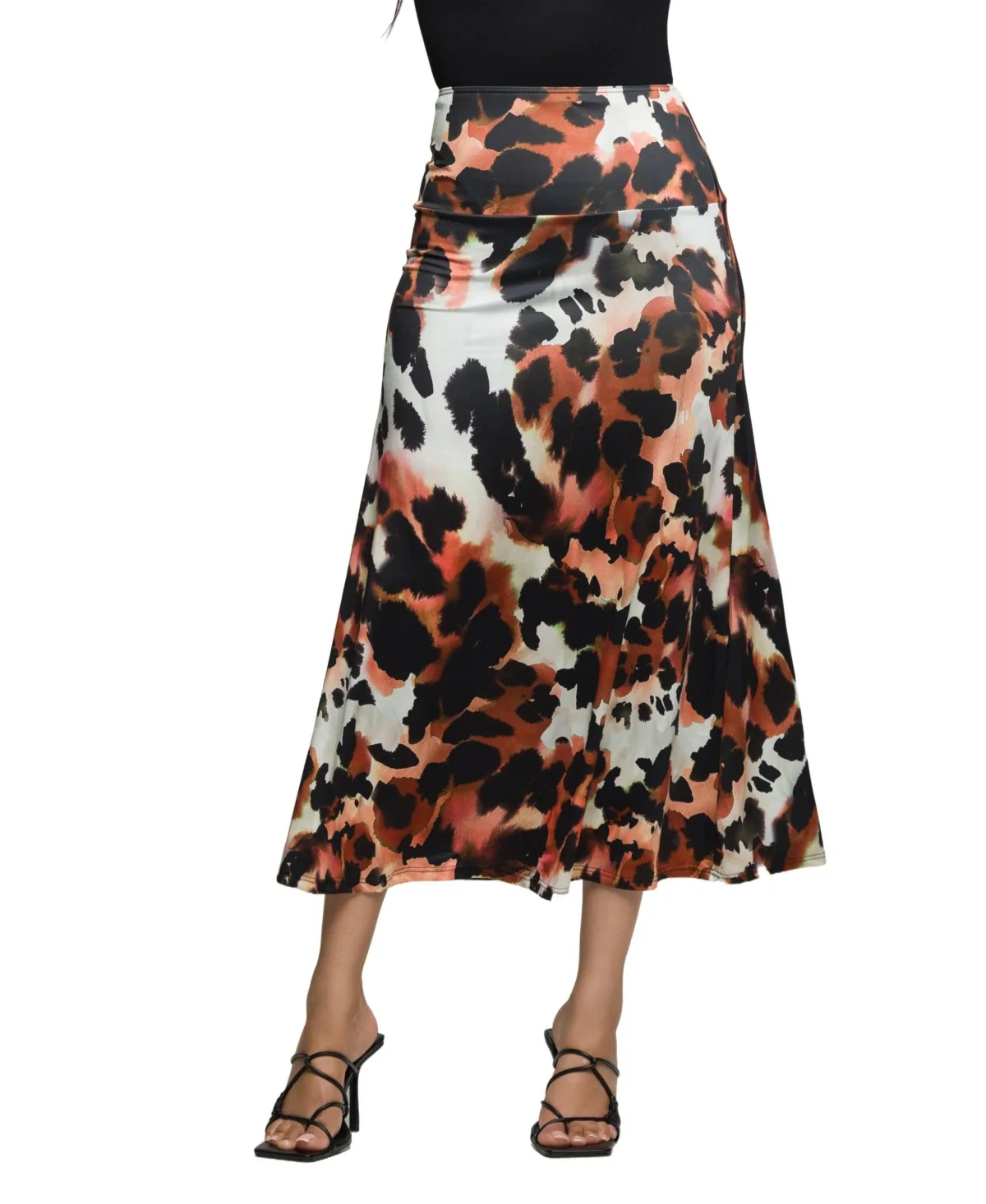 Animal Print Elastic Waist Midi Skirt by 24seven Comfort Apparel