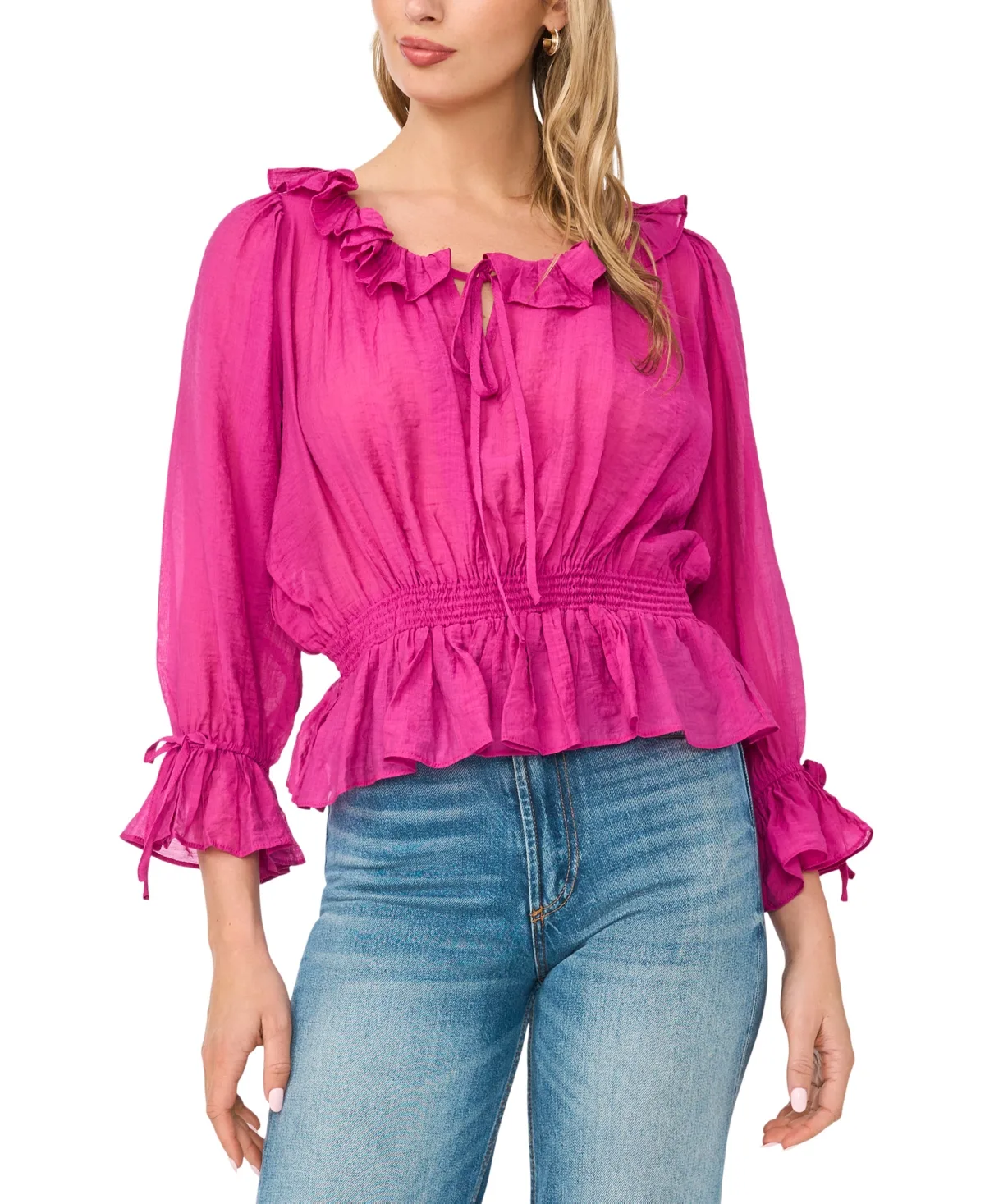 Tie-Neck Ruffle-Sleeve Top by Sam & Jess