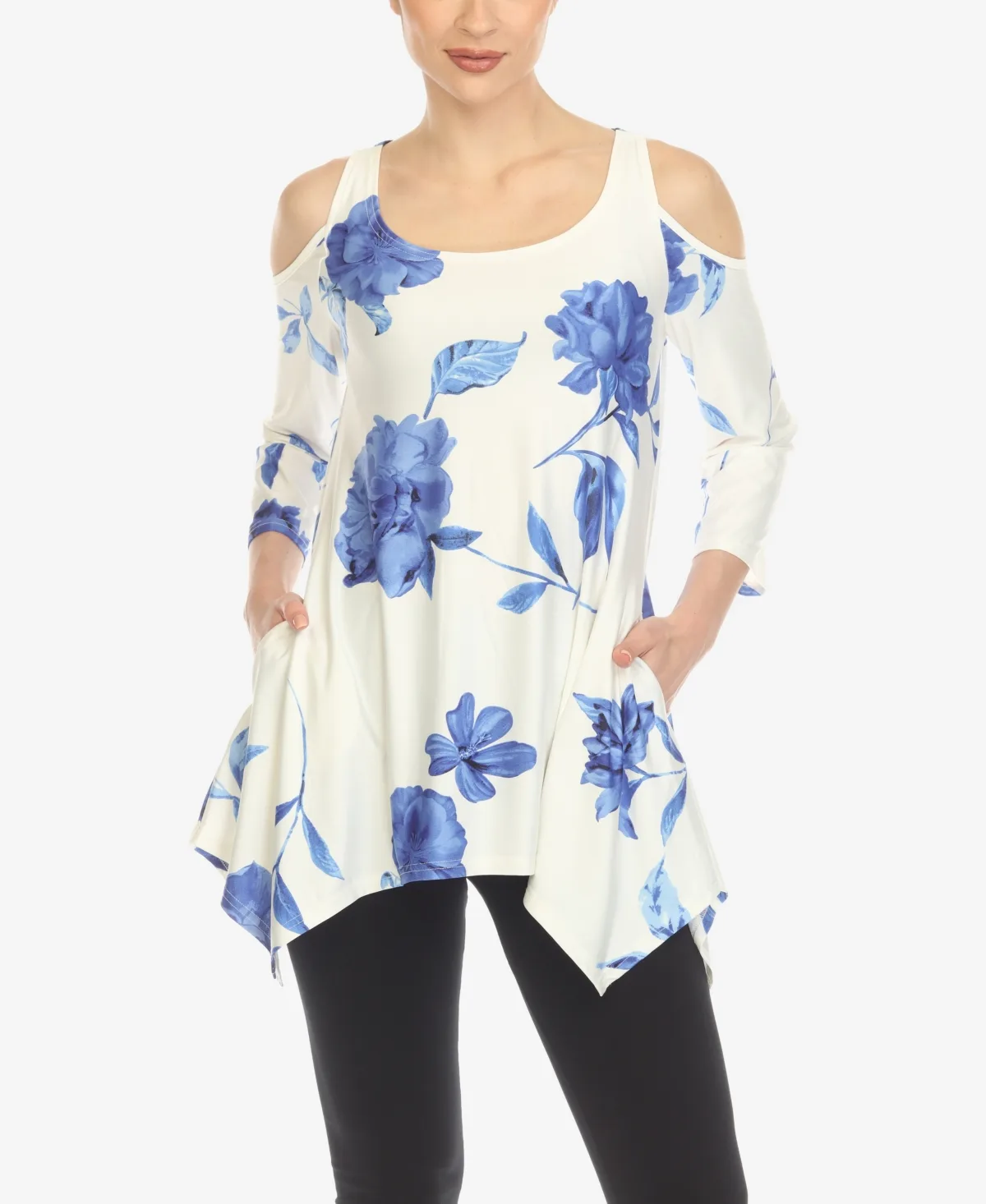 Floral Printed Cold Shoulder Tunic Top by White Mark