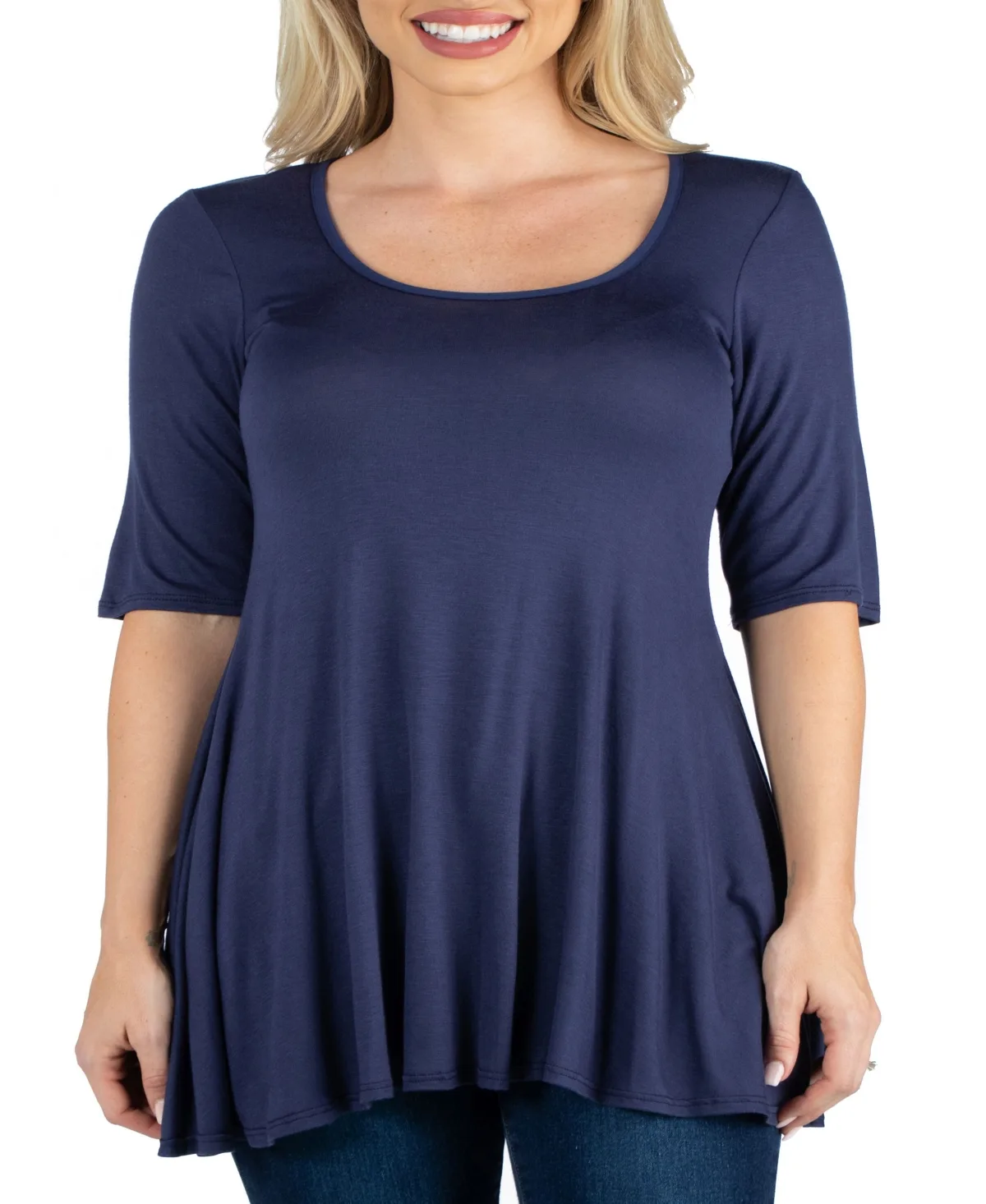 Elbow Sleeve Swing Tunic Top