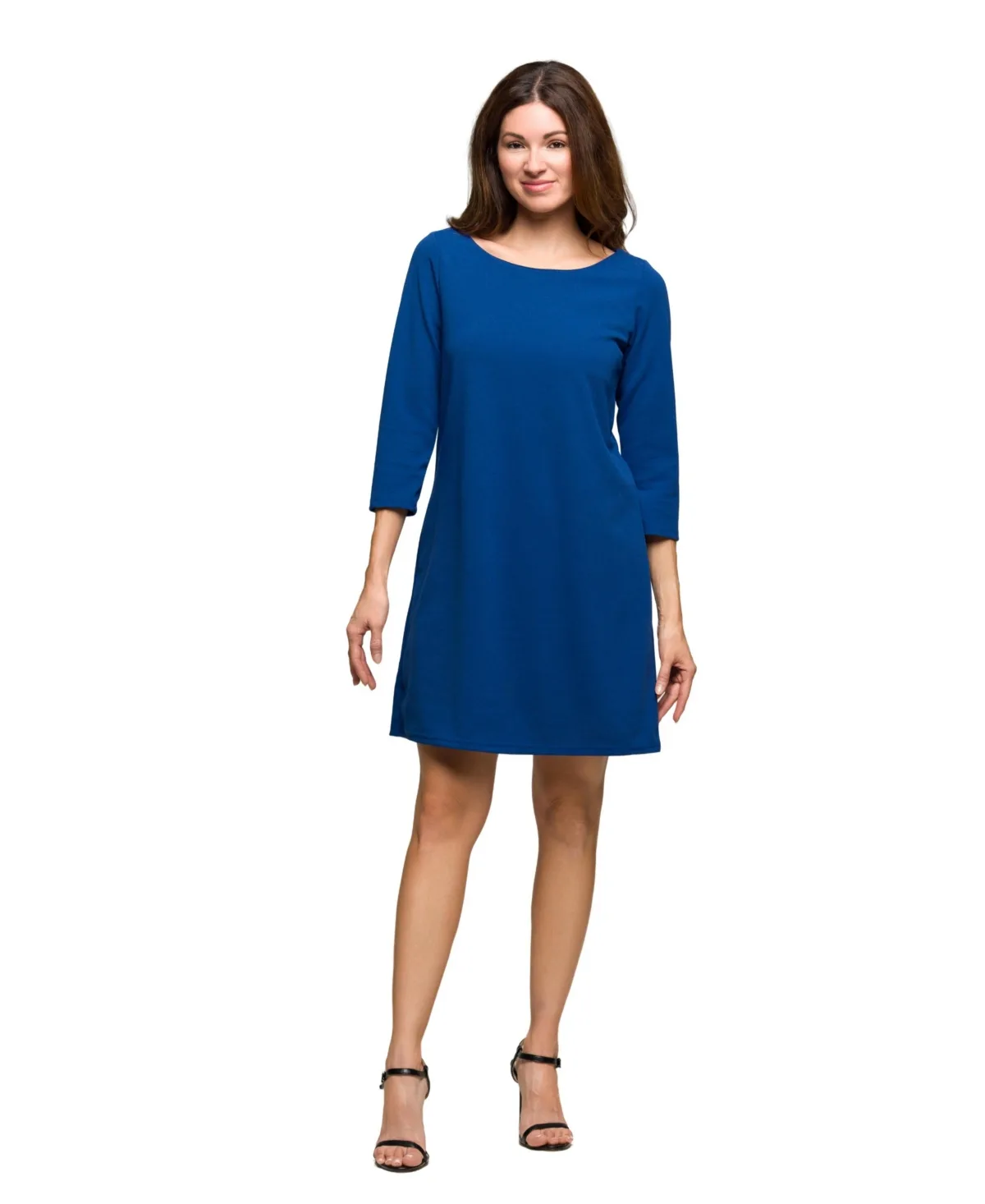 Three Quarter Sleeve a Line Knee Length Dress by 24seven Comfort Apparel