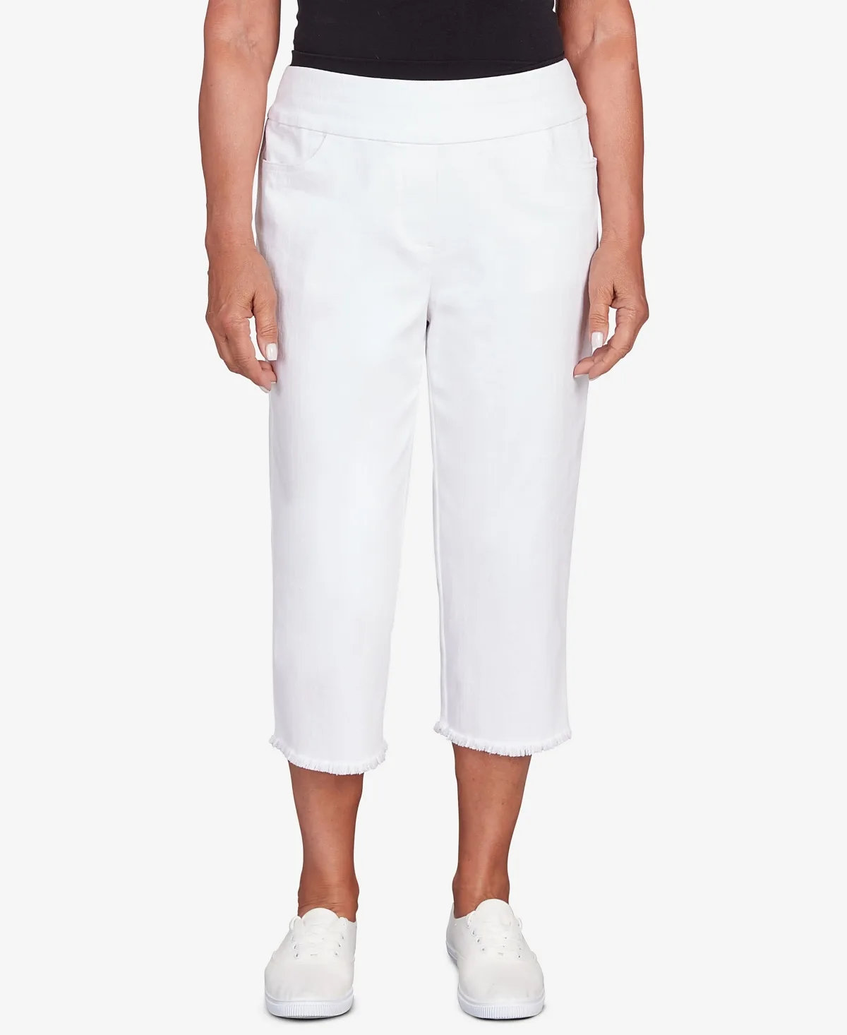 Classic Super Stretch Denim Fringe Capri Pants by Alfred Dunner