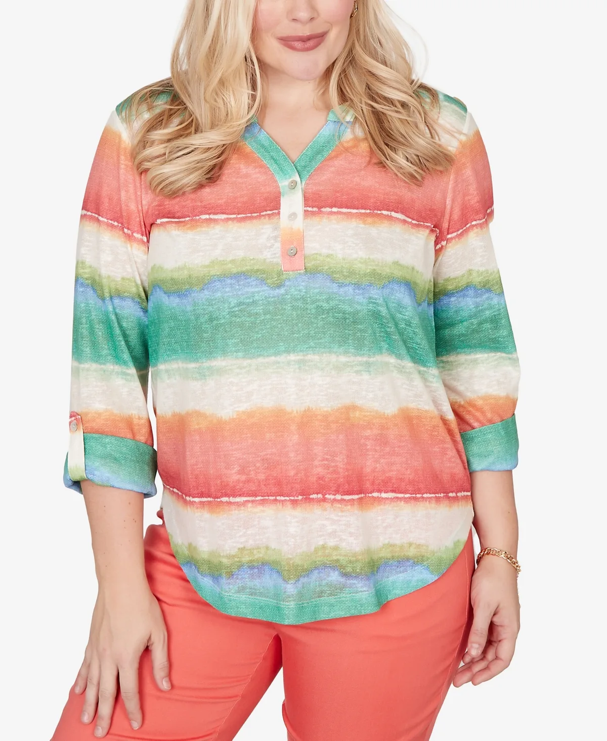 Resort Living Biadere Tie Dye Stripe Henley Top by Alfred Dunner