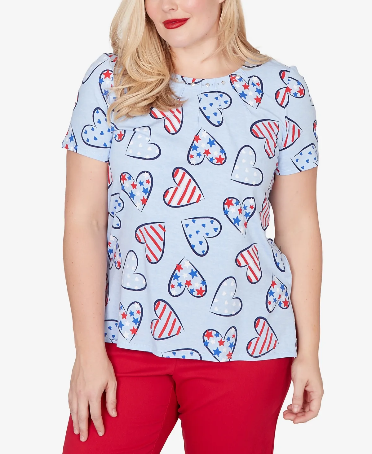 Lady Liberty American Flag Hearts Printed T-Shirt by Alfred Dunner