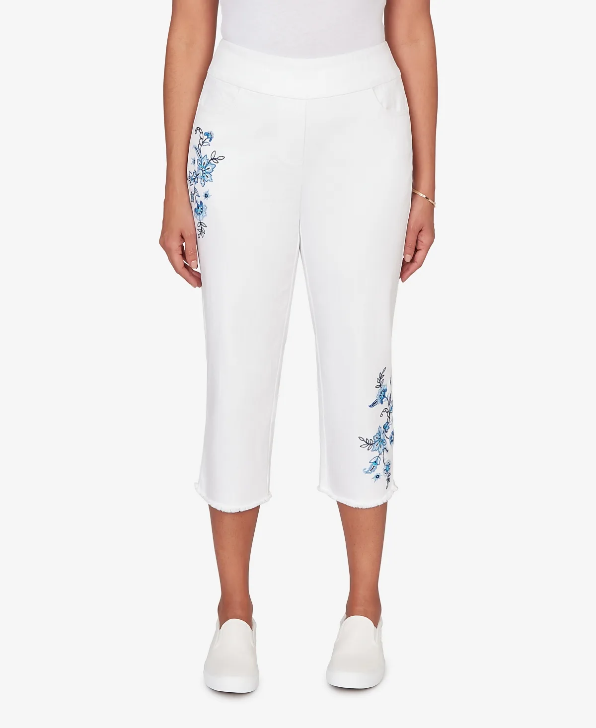 Mykonos Floral Embroidered Fringe Super Stretch Denim Capri by Alfred Dunner
