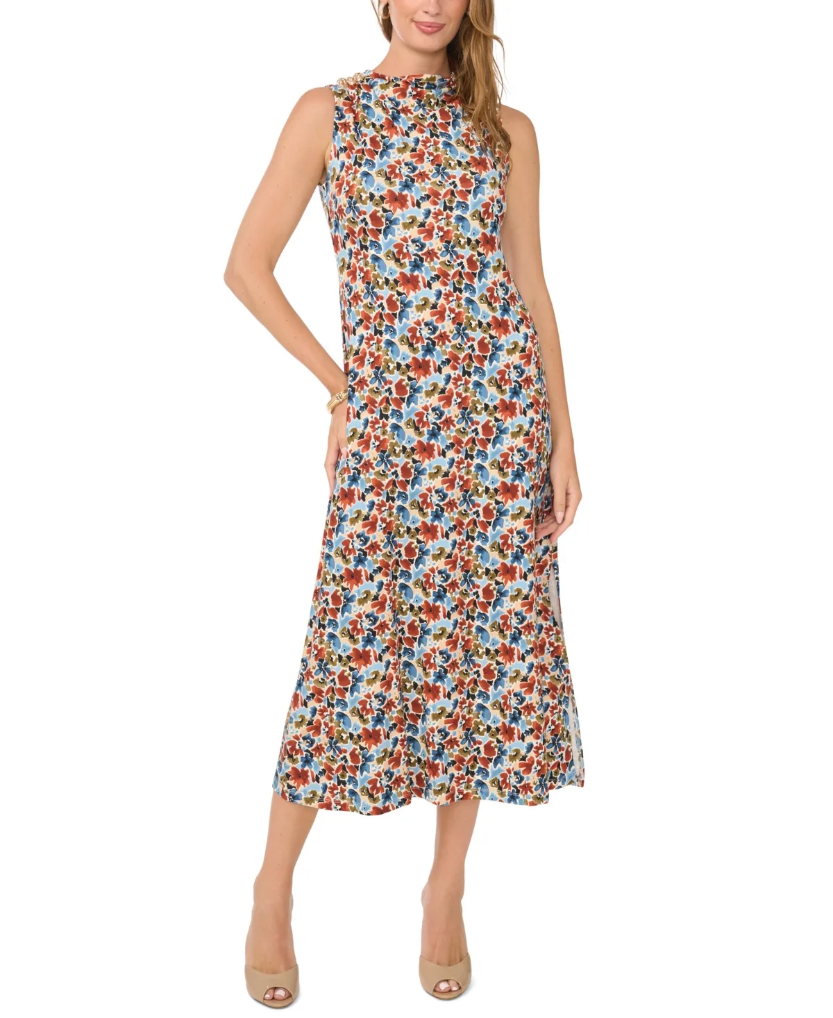 Sleeveless Mock Neck Knit Midi Dress by Vince Camuto