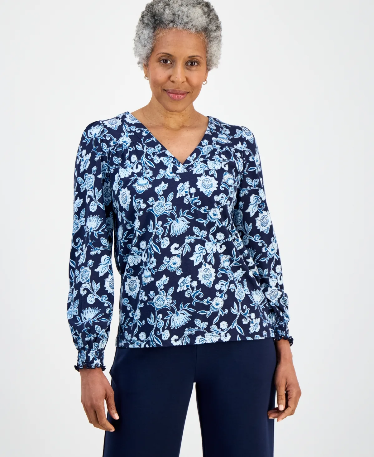 Fresh Paisley V-Neck Long-Sleeve Top by Style & Co
