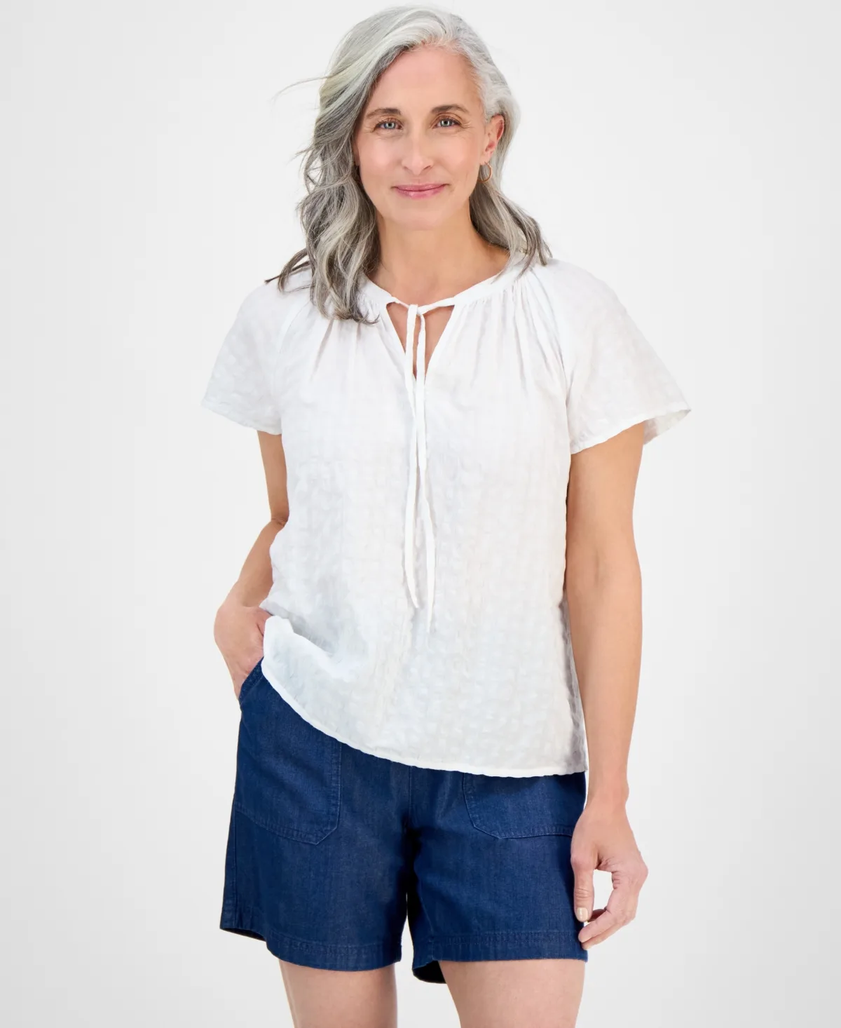 Paisley Bloom Flutter-Sleeve Popover Top by Style & Co