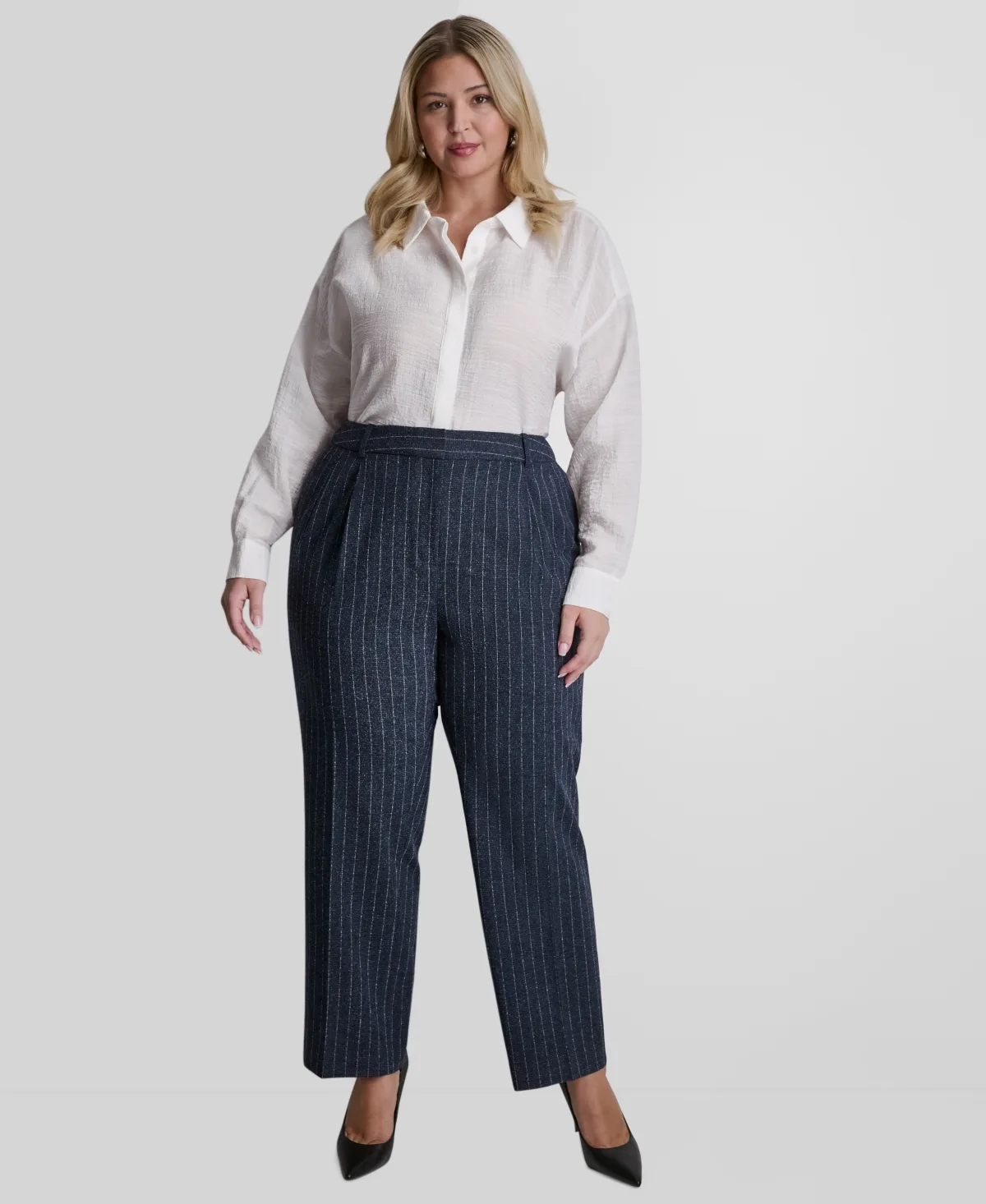 Mid-Rise Pinstripe Pleated Trouser by Dkny