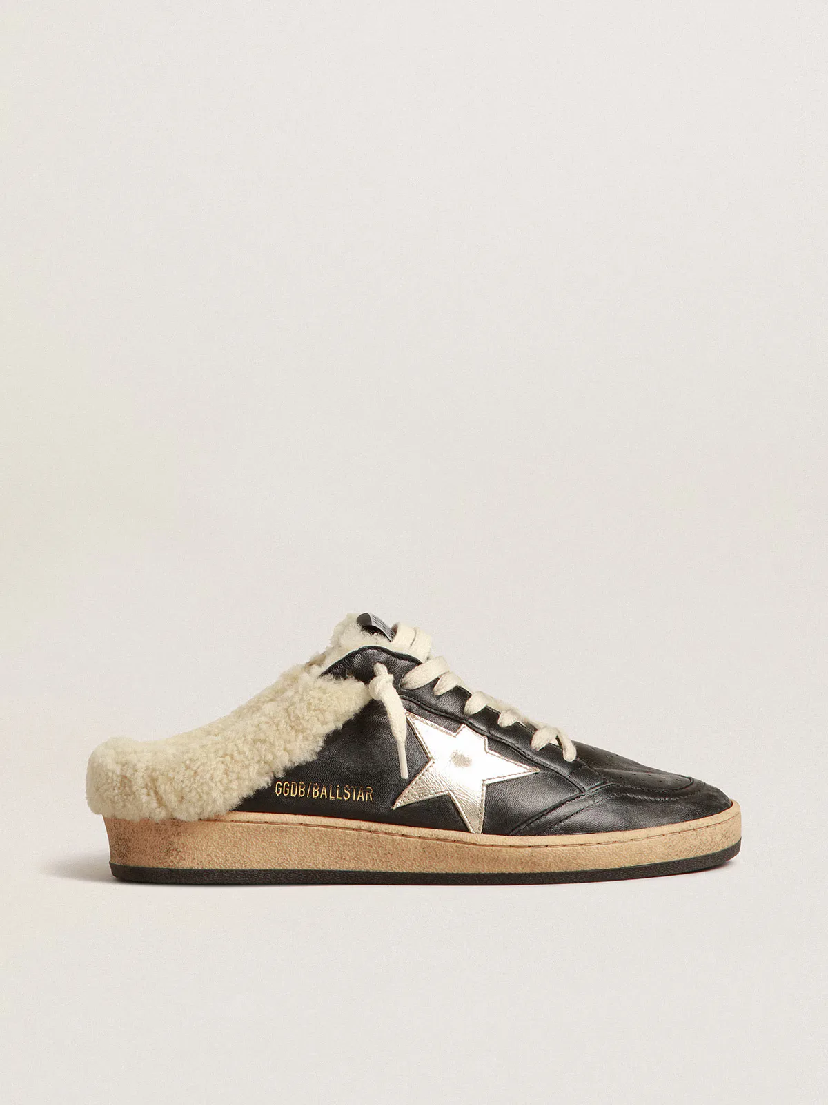 Ball Star Sabots in Nappa with Platinum Star and Shearling Lining by Golden Goose