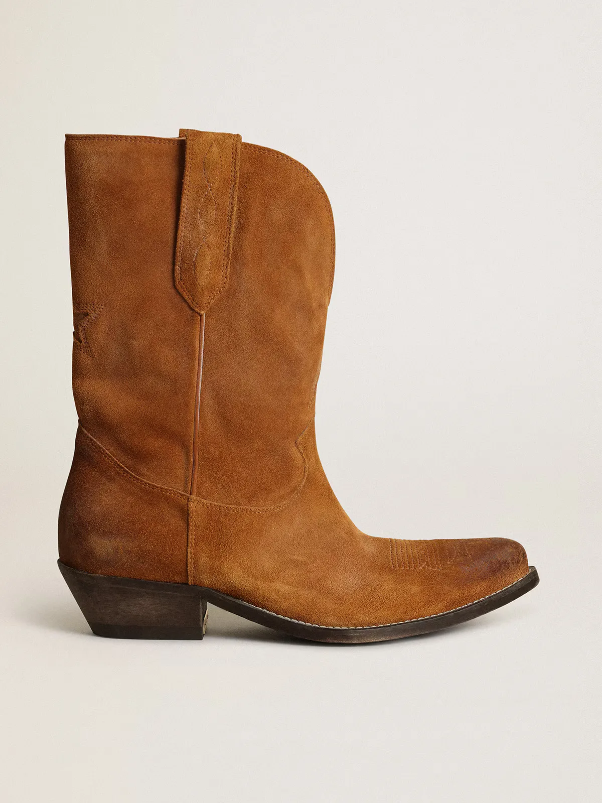 Low Boots in Tobacco-Colored Suede with Inlay Star