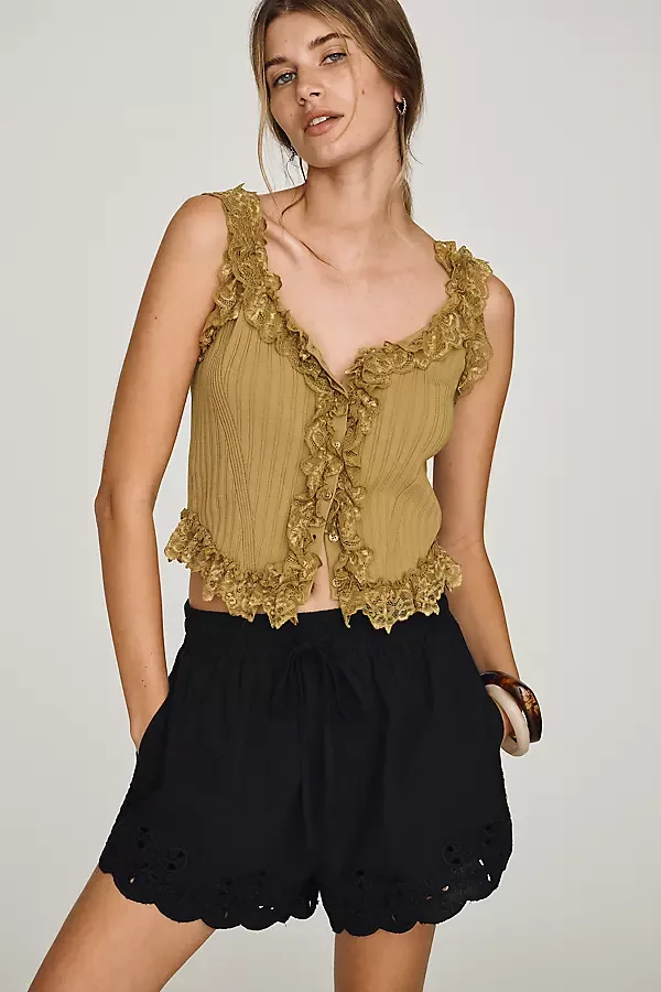 Scalloped Eyelet Shorts by RAISONNEL