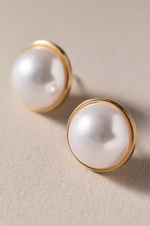 Round Bezel Pearl Earrings