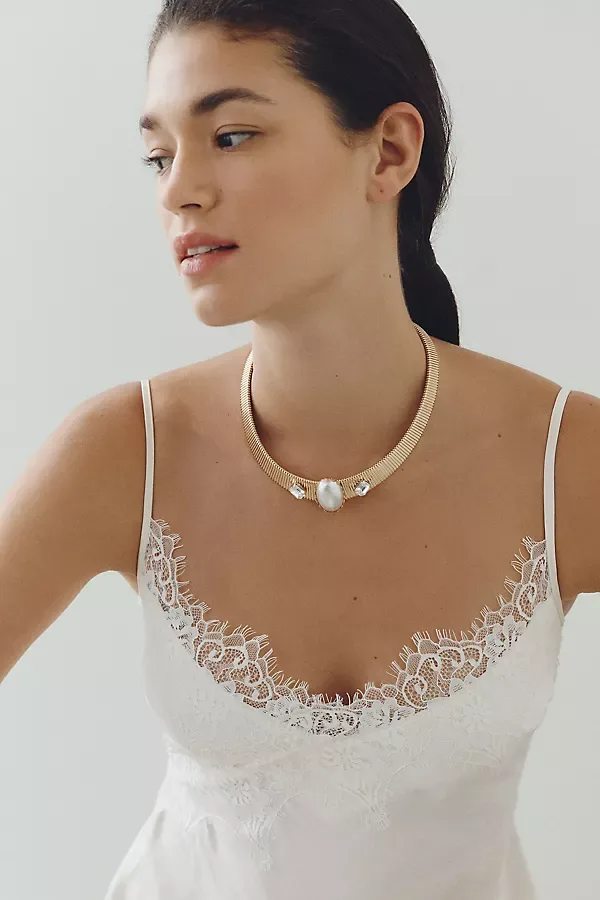 Pearl & Crystal Collar Necklace by The Pink Reef