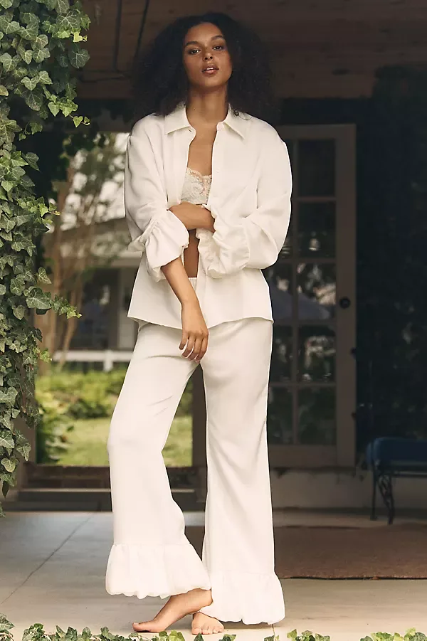 Bubble-Hem Satin Pajama Set by Mare Mare