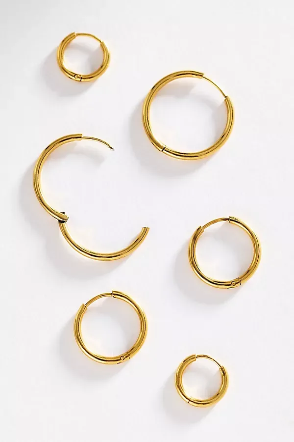 Water-Resistant Hoop Earrings, Set of 3