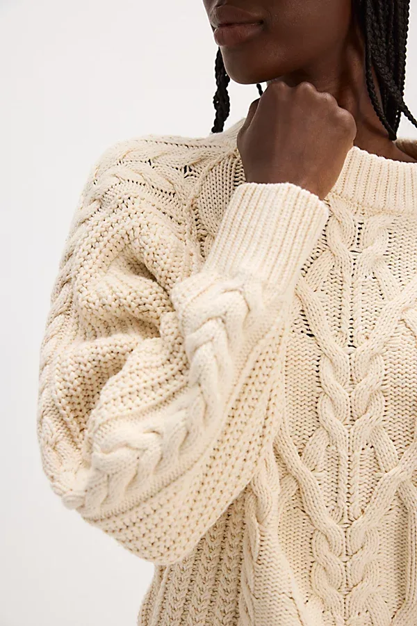 Frankie Cable Knit Cotton Sweater by Free People