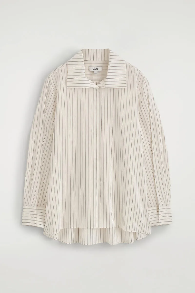 Striped Cotton-Silk High-Collar Shirt by COS