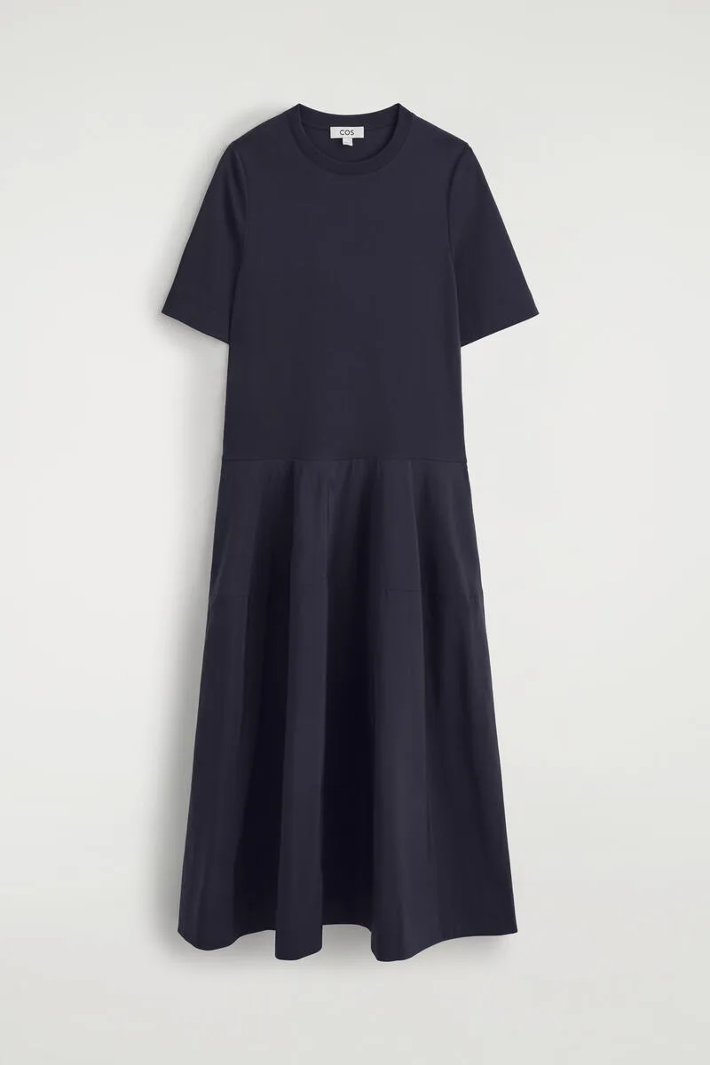 Dropped-Waist Contrast-Panel Midi Dress by COS