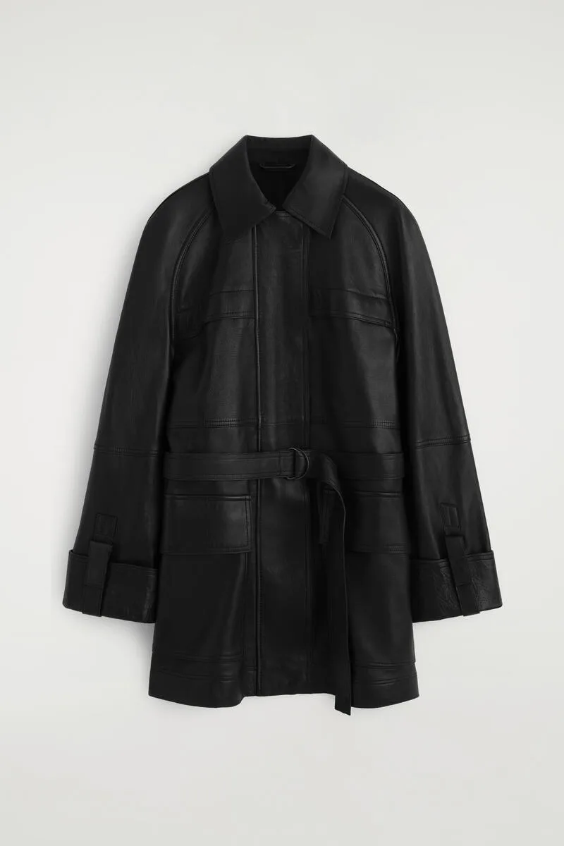 Belted Leather Workwear Jacket