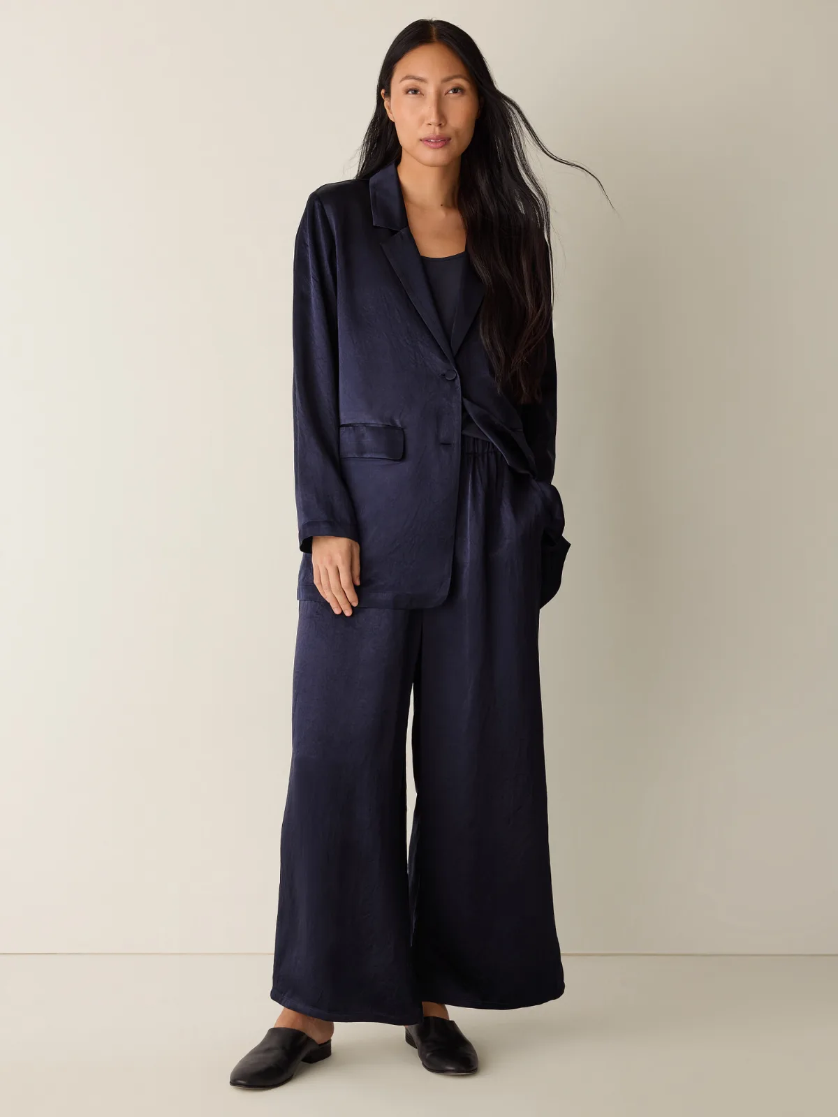 Textured Satin Long Blazer by EILEEN FISHER