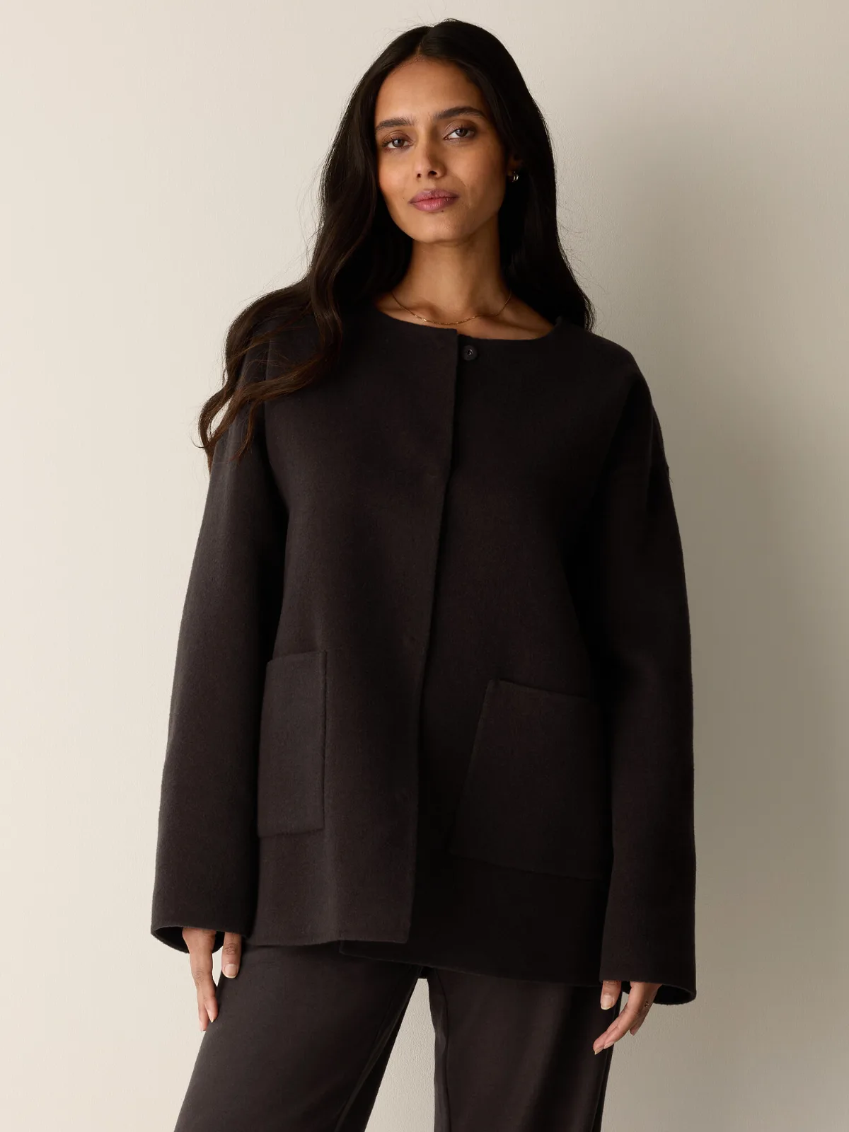 Doubleface Wool Cloud Round Neck Coat by EILEEN FISHER