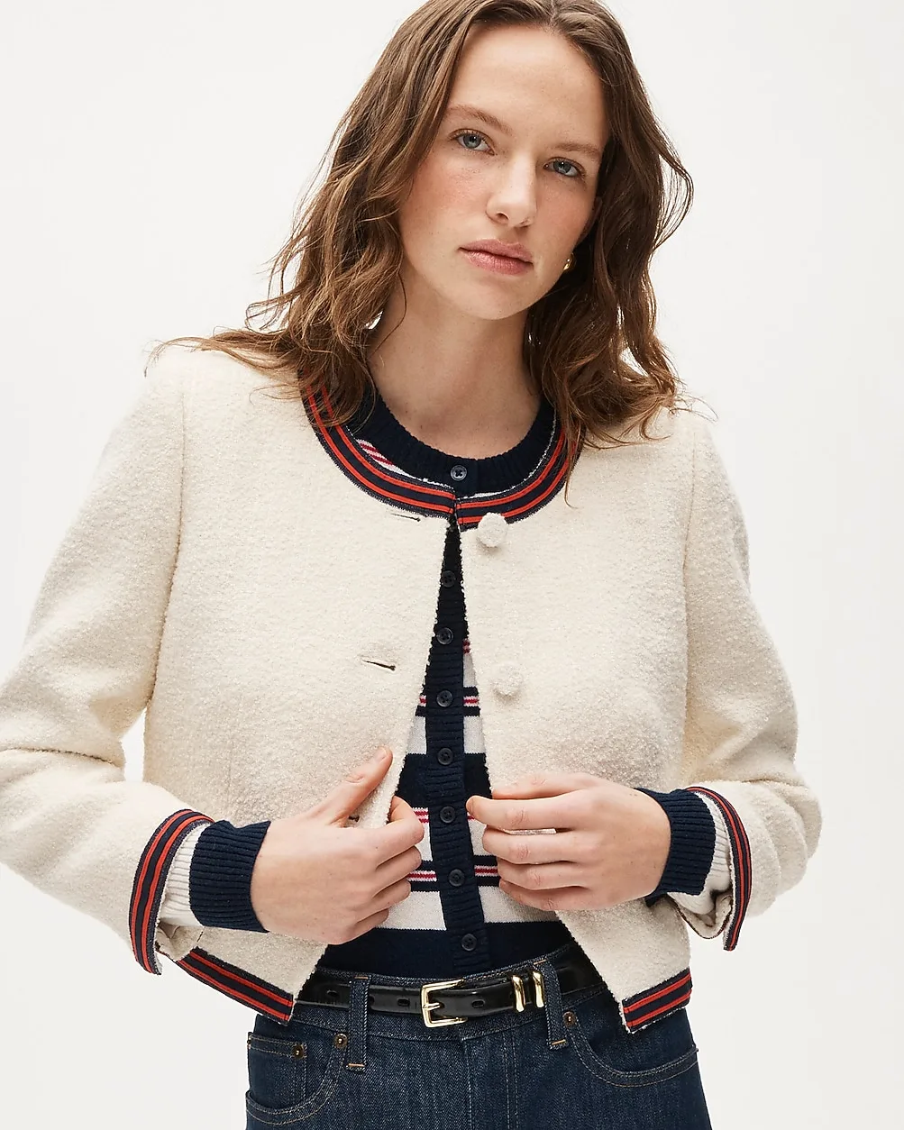 Contrast-Trim Lady Jacket in Bouclé Tweed by J.Crew