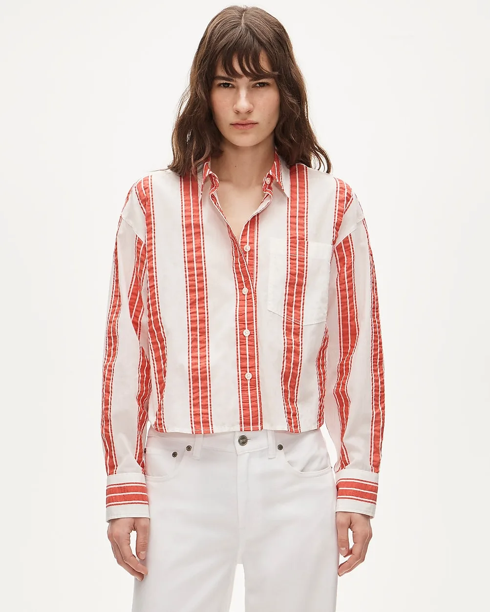 Étienne Cropped Button-Up in Striped Dobby by J.Crew