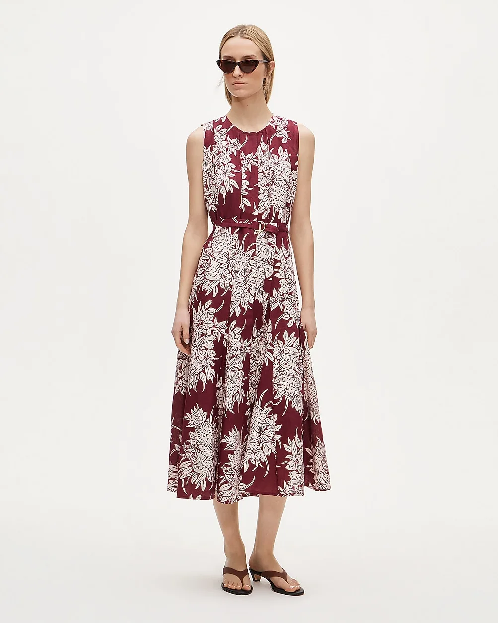 Seamed Linen Dress with Removable Belt in Pineapple Garden Print by J.Crew
