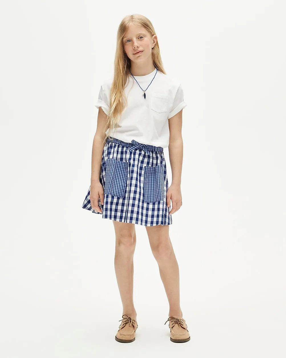 Patch-Pocket Skirt in Mixed Gingham Cotton Poplin by J.Crew