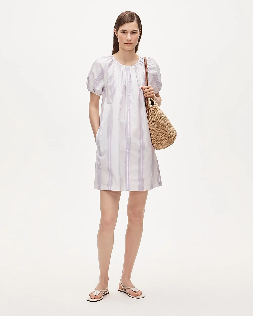 Puff-Sleeve Popover Dress in Stripe