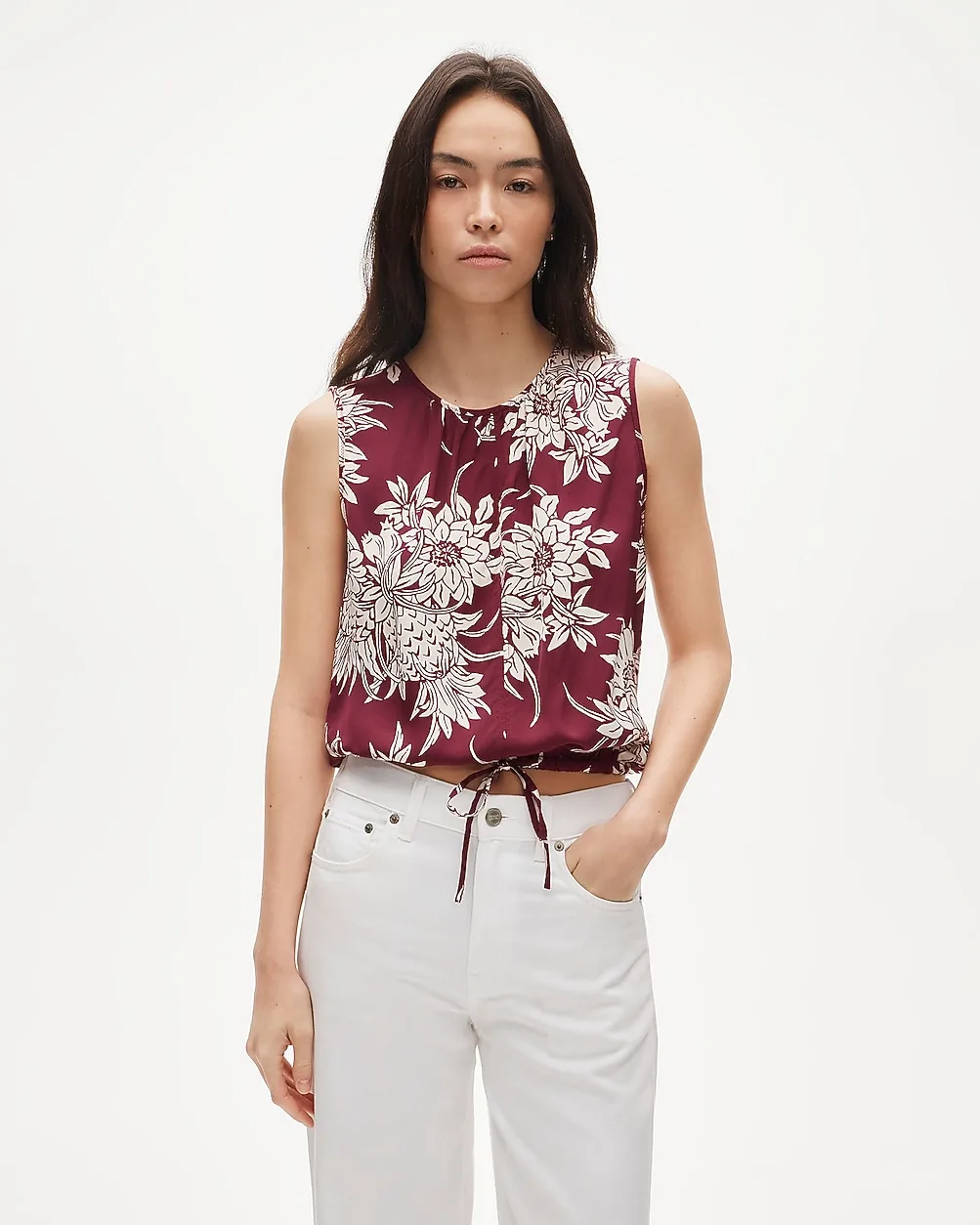 Drawstring-Waist Tank Top in Pineapple Garden Sateen by J.Crew