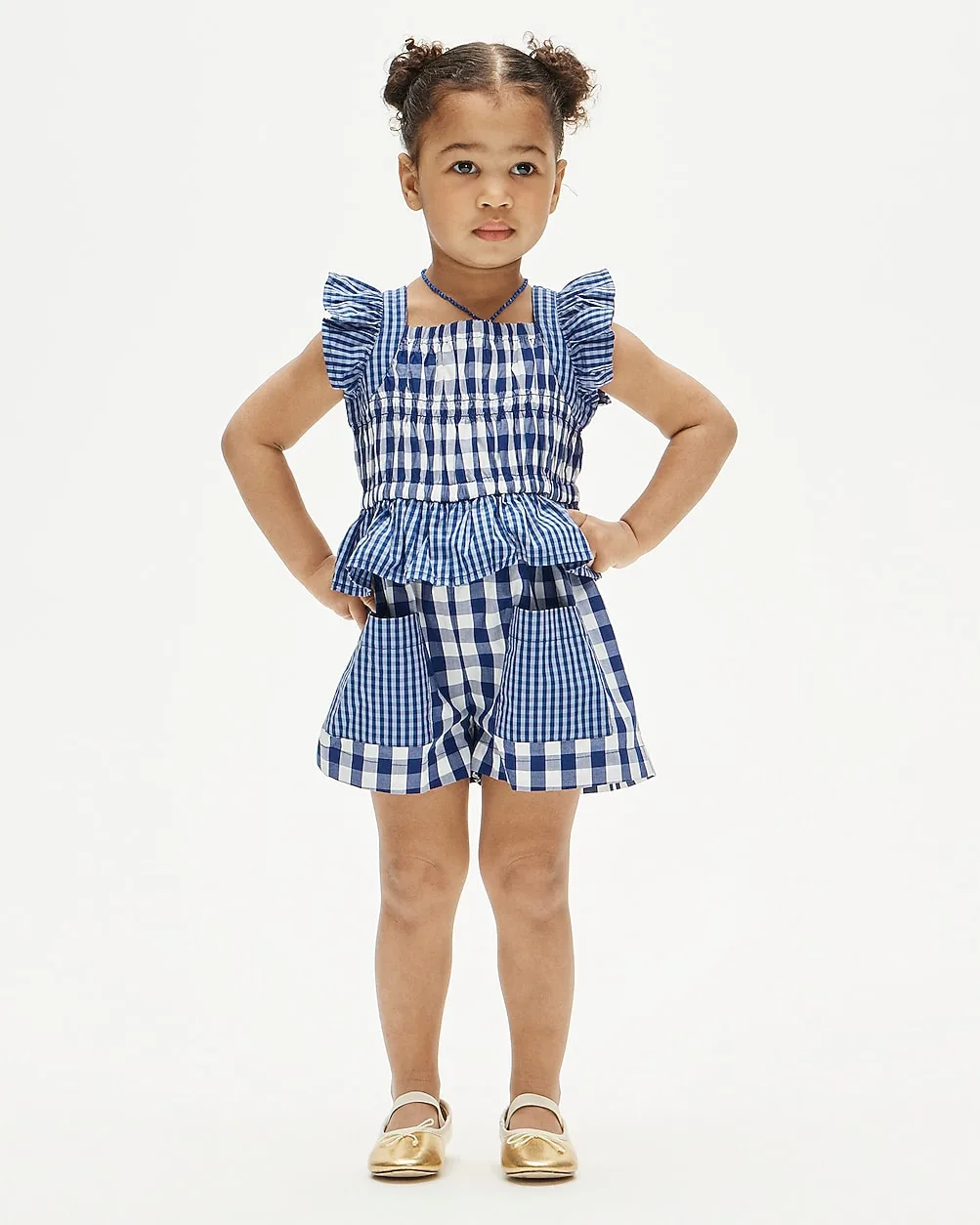 Patch-Pocket Romper in Mixed Gingham Cotton Poplin by J.Crew