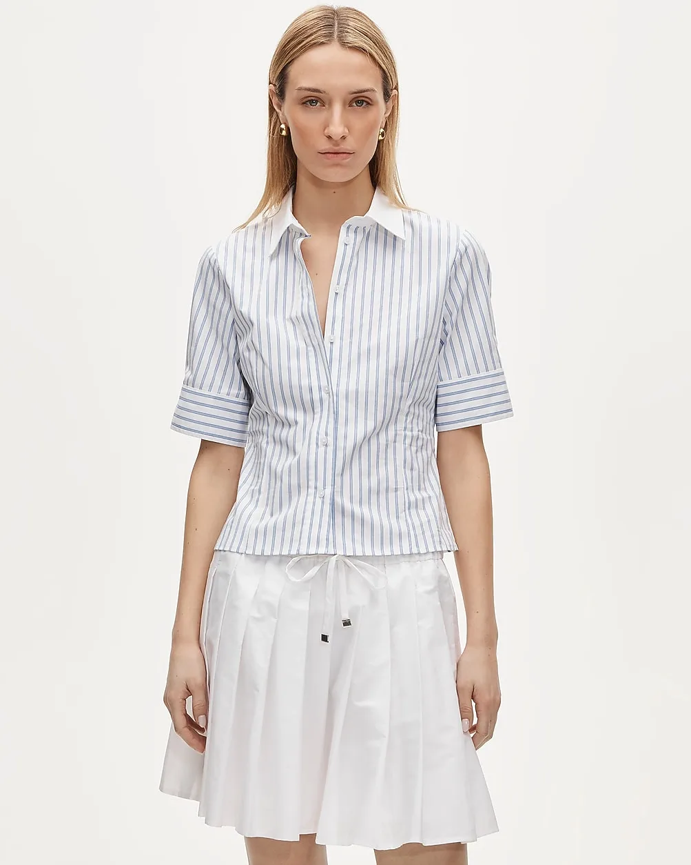 Eleanor Slim-Fit Elbow-Sleeve Button-Up Shirt in Striped Cotton Poplin by J.Crew